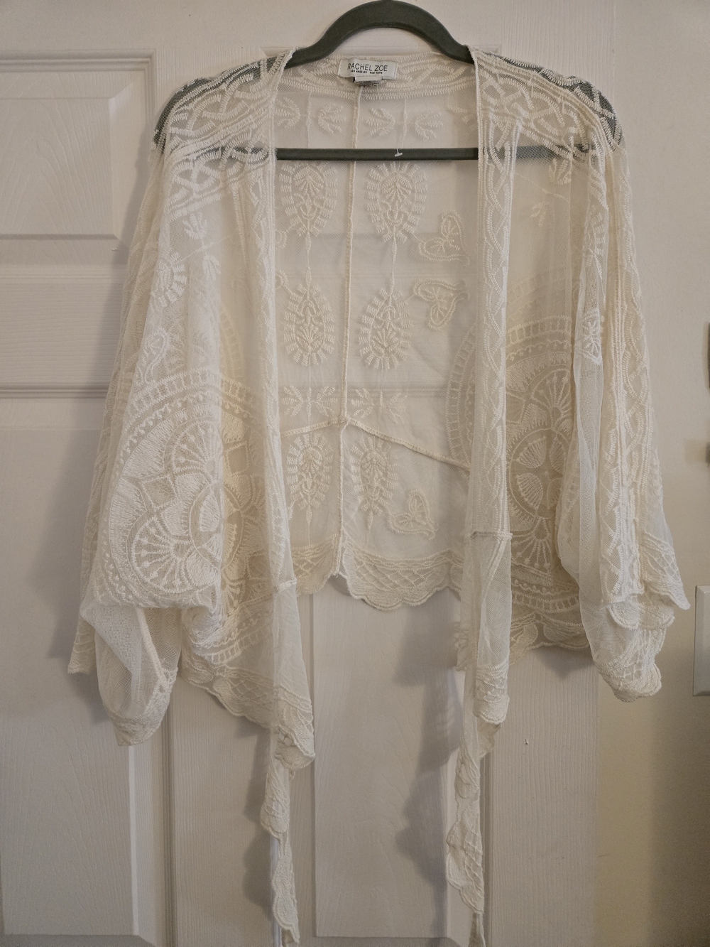 Rachel Zoe Ivory Sheer Embroidered Kimono Cardigan